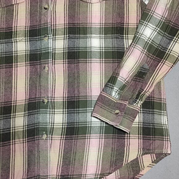 Old Navy flannel shirt women's size M pink white grey The Boyfriend Shirt - Picture 7 of 9
